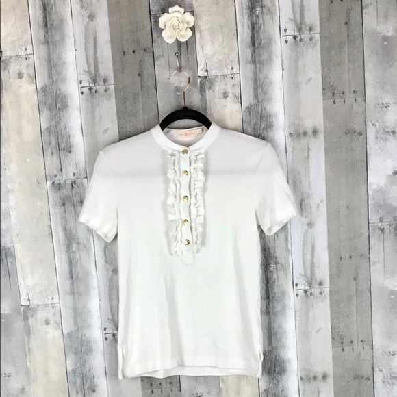 Tory Burch Tops - Tory Burch White Romilly Short Sleeve Polo Sm NWOT